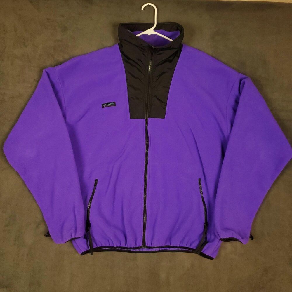 Vintage Columbia Fleece Jacket Men's XLT Purple Black Full Zip 90s Korea